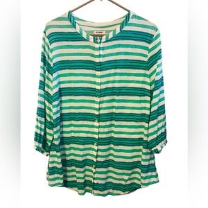 OLD NAVY SZ XL GREEN WHITE MULTI BUTTON FRONT BLOUSE EUC